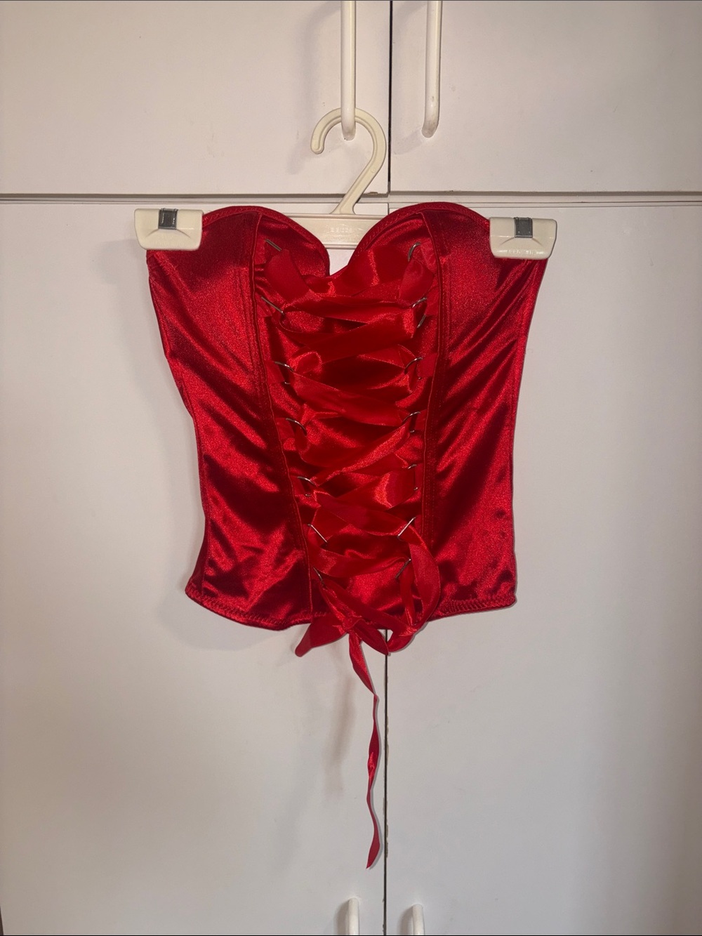 Spirit Halloween Red Satin Lace-Up Corset Top Size Small with Boning EUC